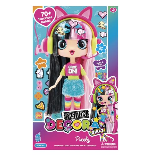 Decora Fashion Pixels Puppe 30 cm – Zubehör und Aufkleber zum Dekorieren enthalten, Stil und Kreativität in einem einzigartigen Spielzeug, Haare und Kleidung, personalisierbar von DECORA GIRLZ