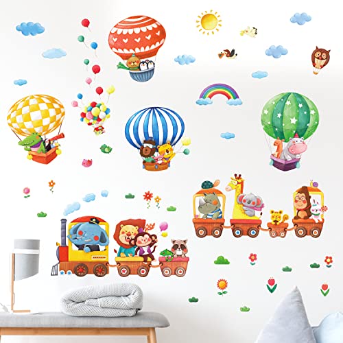 DECOWALL DS-8006P8024 Train Animaux et Montgolfières (Petit) Autocollants Muraux Mural Stickers Chambre Enfants Garderie Salon wall adhsif maison dcalcomanies von DECOWALL