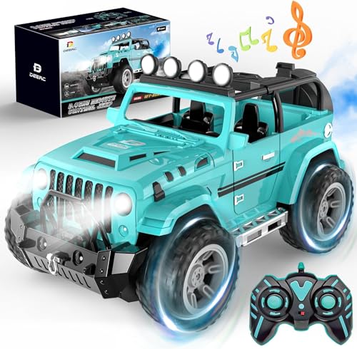 DEERC Ferngesteuertes Auto 1/16, RC Auto mit Licht, Nebel Sprühen, Klang, 2,4GHz All-Terrain-RC-Truck Rock, 2 Batterien 50 Minuten Spielzeit Ferngesteuerter Monstertruck für Jungen, Mädchen von DEERC