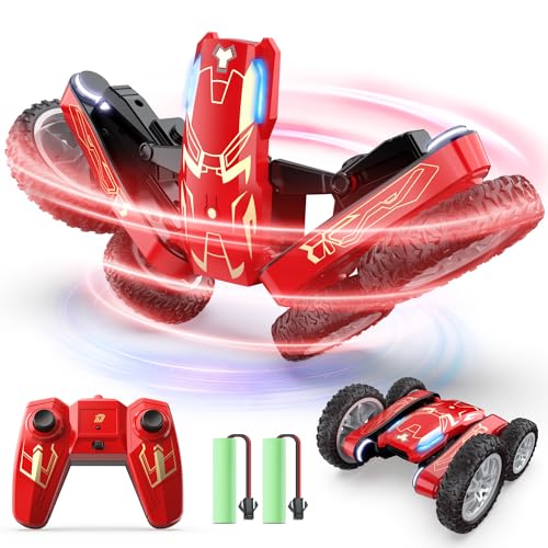 DEERC Ferngesteuertes Auto - Doppelseitiges Mini RC Stunt Car, 360° drehbares 4WD RC Car mit Scheinwerfern 2.4Ghz Indoor/Outdoor Spielzeugauto für Kinder von 8-12 Jahren Geburtstagsgeschenk von DEERC