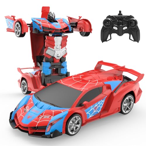 DEERC Transform Ferngesteuertes Auto, Roboter RC Autos, 1:18 Maßstab Spider Auto Spielzeug mit One-Button Deformation & 360° drehende Drifts für Kinder von 4-12, Geburtstags von DEERC