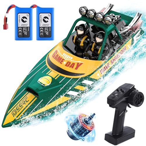 DEERC Bürstenloses Ferngesteuertes Boot 30 KM/H Schnelles Renn-Jetboot, 2 Akkus 30+Min. RC-Boot mit LED-Licht, Pool-Spielzeug für Jungen & Erwachsene von DEERC