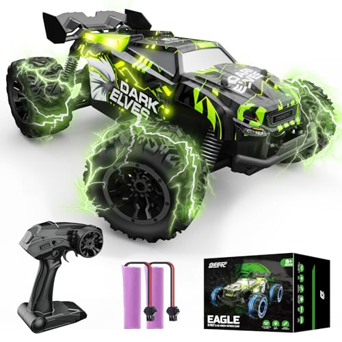 DEERC Ferngesteuertes Auto, 2.4Ghz Leuchtende RC Autos mit 2 wiederaufladbaren Batterien für 40 Minuten Spielzeit, All Terrain Off-Road Monster Truck Spielzeug für Jungen Kinder ab 8 Jahren von DEERC