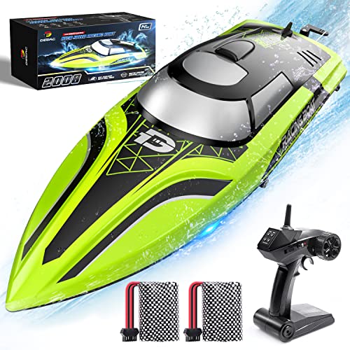 DEERC RC Boot mit LED-Licht, ferngesteuertes, für Pools und Seen, 20+ km/h, 2,4-GHz-Rennboote mit 2 Batterien, Poolspielzeug für Kinder, ferngesteuertes Wasserfahrzeug von DEERC