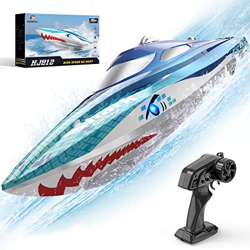 DEERC RC Boot mit LED-Licht,ferngesteuertes Haiboot für Pools und Seen, 20+ km/h RC-Boot, 2,4-GHz-Rennboote, Poolspielzeug für Kinder ab 8 Jahre von DEERC