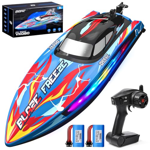 DEERC Schnelles RC-Boot für Pool und See mit LED-Licht, 20+ MPH, 40+ Min, 2 Batterien,selbstaufrichtendes ferngesteuertes Renn-Schnellboot für Kinder, 2,4 GHz, Sommer-Wasserspielzeug-Geschenk DEERC Schnelles RC-Boot für Pool und See mit LED-Licht, 20+ MPH, 40+ Min, 2 Batterien,selbstaufrichtendes ferngesteuertes Renn-Schnellboot für Kinder, 2,4 GHz, Sommer-Wasserspielzeug-Geschenk von DEERC