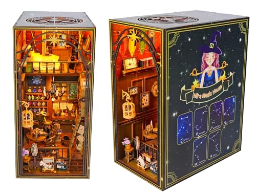 DEESOSPRO DIY Book Nook Kit, Puppenhäuser Miniatur Haus Kit, 3D Puzzle Holzpuzzle Bücherecke Bücherregal Dekor Kreativität Modellbausätze mit LED Licht, Diorama Modelbau für Erwachsene, Magisches Haus von DEESOSPRO