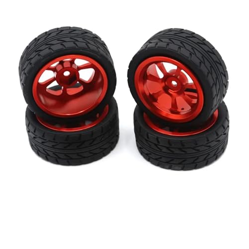 DEFESVCA for Wltoys 144001 144002 124016 124017 124019 124018 RC-Autoteile, 65 mm Metallfelge + griffiger Gummireifen(A RED) von DEFESVCA