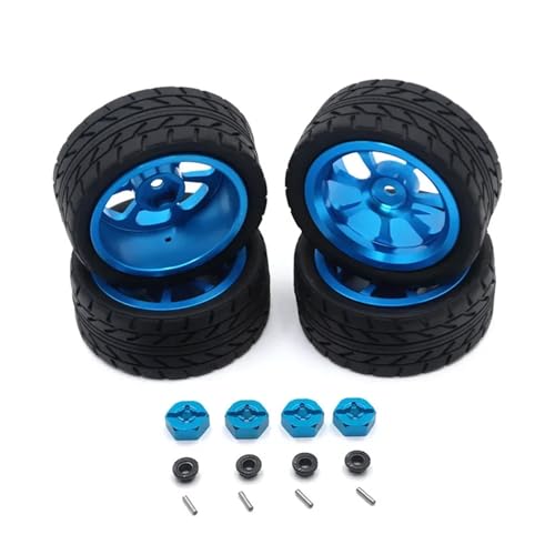 DEFESVCA for Wltoys 144001 144002 124016 124017 124019 124018 RC-Autoteile, 65 mm Metallfelge + griffiger Gummireifen(B BLUE) von DEFESVCA