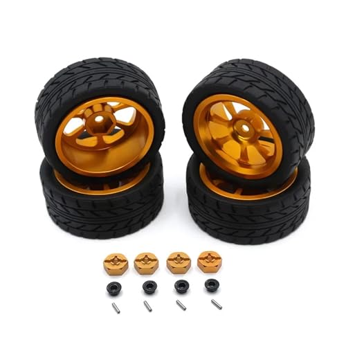 DEFESVCA for Wltoys 144001 144002 124016 124017 124019 124018 RC-Autoteile, 65 mm Metallfelge + griffiger Gummireifen(B Gold) von DEFESVCA