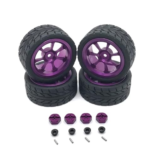 DEFESVCA for Wltoys 144001 144002 124016 124017 124019 124018 RC-Autoteile, 65 mm Metallfelge + griffiger Gummireifen(B PURPLE) von DEFESVCA