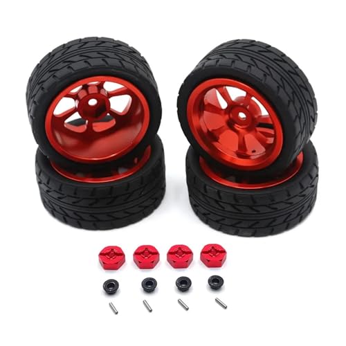 DEFESVCA for Wltoys 144001 144002 124016 124017 124019 124018 RC-Autoteile, 65 mm Metallfelge + griffiger Gummireifen(B RED) von DEFESVCA