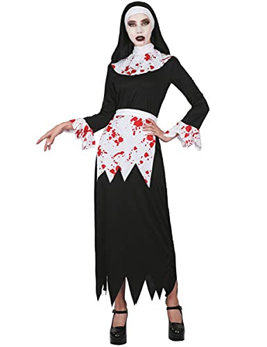 DEGUISE TOI Blutige-Nonne Damenkostüm für Halloween schwarz-weiss-rot - Rot von DEGUISE TOI