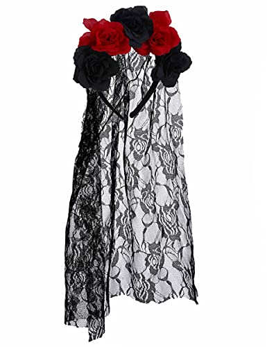 DEGUISE TOI Haarreif mit Blumen und Schleier Dia de los Muertos - Schwarz von DEGUISE TOI