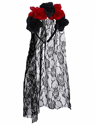 DEGUISE TOI Haarreif mit Blumen und Schleier Dia de los Muertos - Schwarz von DEGUISE TOI