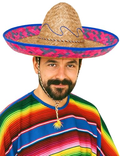 DEGUISE TOI Sombrero-Hut für Erwachsene mexikanische Kopfbedeckung beige-rosa-blau - Rosa, Pink DEGUISE TOI Sombrero-Hut für Erwachsene mexikanische Kopfbedeckung beige-rosa-blau - Rosa, Pink von DEGUISE TOI
