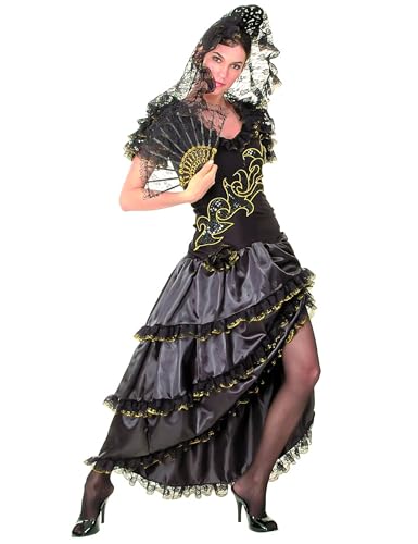 DEGUISE TOI VEGAOO - Schwarz-goldene Flamenco-Tänzerin - Kostüm für Damen - Kleid - Haarreif - S - Schwarz - Kostüme für Erwachsene - 100% Polyester - Handwäsche von DEGUISE TOI