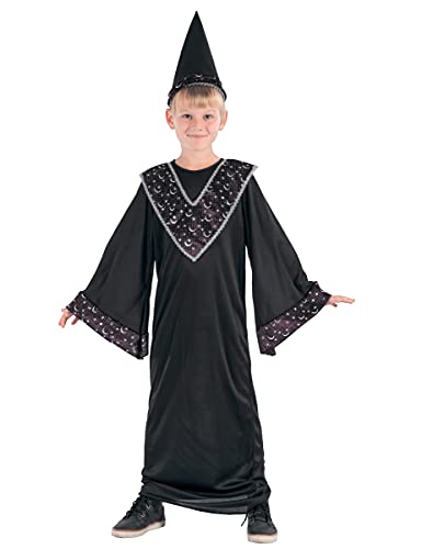 VEGAOO - Kostüm Zauberlehrling für Kinder Kleid, Hut, Kragen - 134/140 (10-12 Jahre) - Schwarz - Kostüme für Kinder - 100% Polyester - Halloween-carnaval von DEGUISE TOI