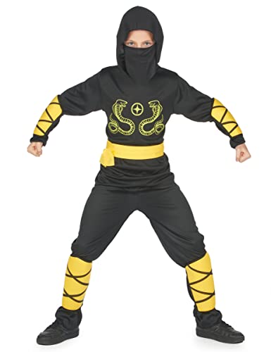 VEGAOO - Ninja-Kostüm Gelb für Jungen -Top mit Kapuz -Hose mit Gürtel - 134/140 (10-12 Jahre) - Schwarz - Kostüme für Kinder - 100% Polyester - Carnaval von DEGUISE TOI