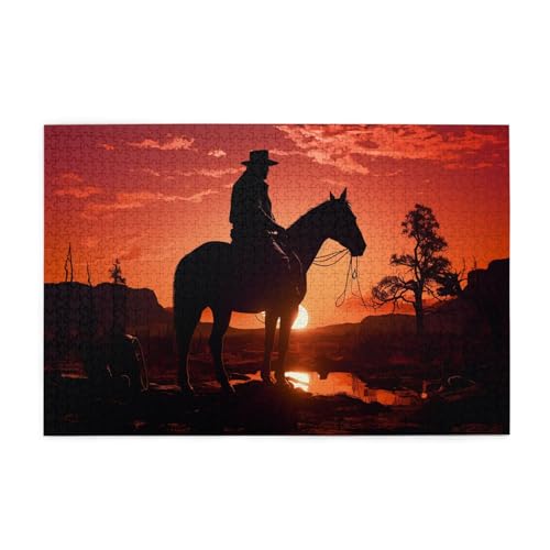 Cowboy West Print 1000 Teile Puzzle Premium Holzpuzzle Geschenke Für Erwachsene Familie Hochzeit Abschluss Geschenk Vertikale Version von DEHIWI