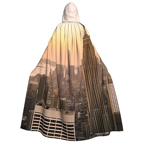 DEHIWI Empire State Building Unisex-Umhang mit Kapuze, volle Länge, Halloween-Umhang für Weihnachten, Halloween, Cosplay, Kostüme, Schwarz, Einheitsgröße von DEHIWI