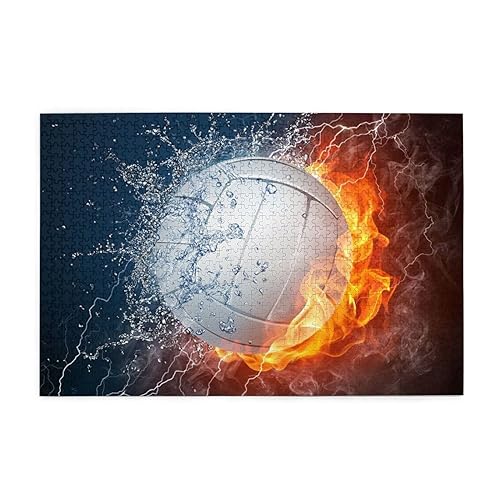 Eis und Feuer Volleyball Druck 1000 Teile Puzzle Premium Holzpuzzle Geschenke Für Erwachsene Familie Hochzeit Abschluss Geschenk Vertikale Version von DEHIWI