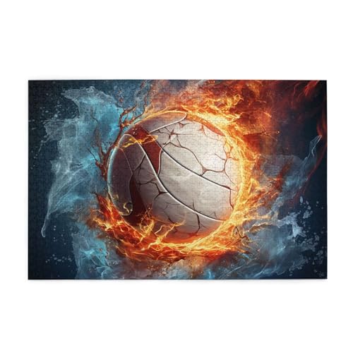 Eis und Feuer Volleyball Druck 1000 Teile Puzzle Premium Holzpuzzle Geschenke Für Erwachsene Familie Hochzeit Abschluss Geschenk Vertikale Version von DEHIWI