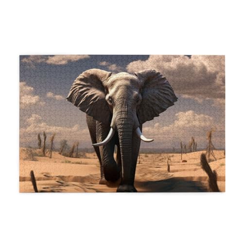 Elefant Druck 1000 Teile Puzzle Premium Holzpuzzle Geschenke Für Erwachsene Familie Hochzeit Abschluss Geschenk Vertikale Version von DEHIWI