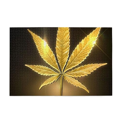 Goldener Cannabis-Druck 1000 Teile Puzzle Premium Holzpuzzle Geschenke Für Erwachsene Familie Hochzeit Abschluss Geschenk Vertikale Version von DEHIWI