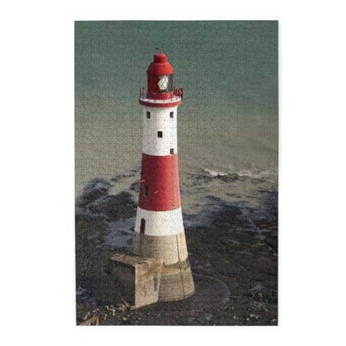 Leuchtturm im Wasser Druck 1000 Teile Puzzle Premium Holzpuzzle Geschenke Für Erwachsene Familie Hochzeit Abschluss Geschenk Vertikale Version von DEHIWI