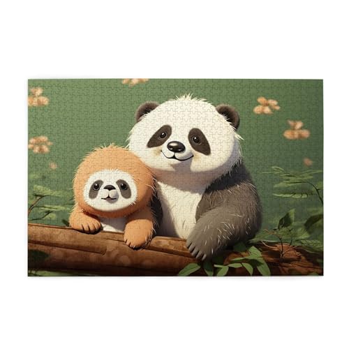 Niedlicher Panda und Faultier Druck 1000 Teile Puzzle Premium Holzpuzzle Geschenke Für Erwachsene Familie Hochzeit Abschluss Geschenk Vertikale Version von DEHIWI