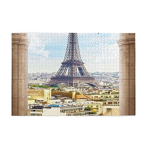 Romantisches Paris Eiffelturm Druck 1000 Teile Puzzle Premium Holzpuzzle Geschenke Für Erwachsene Familie Hochzeit Abschluss Geschenk Vertikale Version von DEHIWI