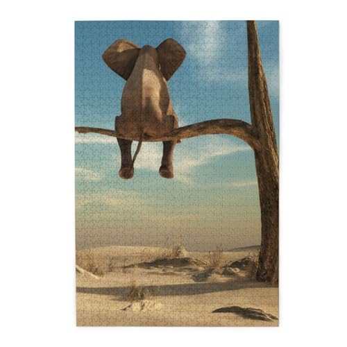 Ruhender Elefant Druck 1000 Teile Puzzle Premium Holzpuzzle Geschenke Für Erwachsene Familie Hochzeit Abschluss Geschenk Vertikale Version von DEHIWI