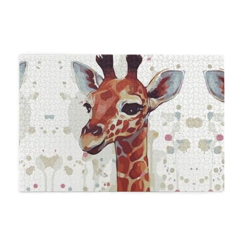 Stilvolle Tier Aquarell Giraffe Druck 1000 Teile Puzzle Premium Holz Puzzle Geschenke Für Erwachsene Familie Hochzeit Abschluss Geschenk Vertikale Version von DEHIWI