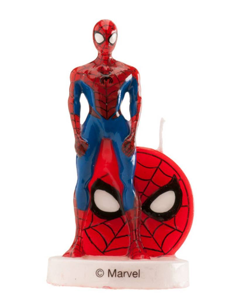 Spiderman-Kuchendeko mit Kerze Marvel-Lizenzartikel rot-blau 6cm von DEKORA