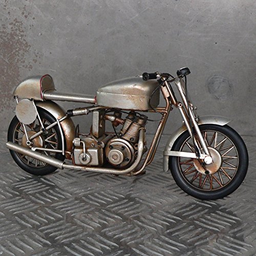 DEKOlia XL Blechmodell Motorrad 30cm Silber Metallmodell Rennmaschine Rennsport Coffee Bike von Buosha