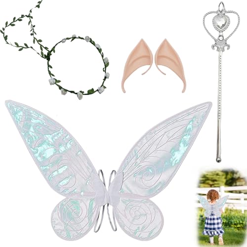 DELAIHUIL FeenflüGel KostüM,MäDchen SchmetterlingsflüGel ElfenflüGel FeenflüGel Erwachsene,Fairy Wings Kranz-Tiara,Fee Engel Prinzessin Set,FeenflüGel Erwachsene von DELAIHUIL