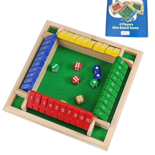 DELAIHUIL Shut The Box Würfelspiel Holz Brettspiel Shut The Box Spiel Würfelspiele Shut The Box 4 Spieler Wooden Table Game Classic Dice Board Toy, Würfelspiel Holz Mathematik Lernspielzeug von DELAIHUIL