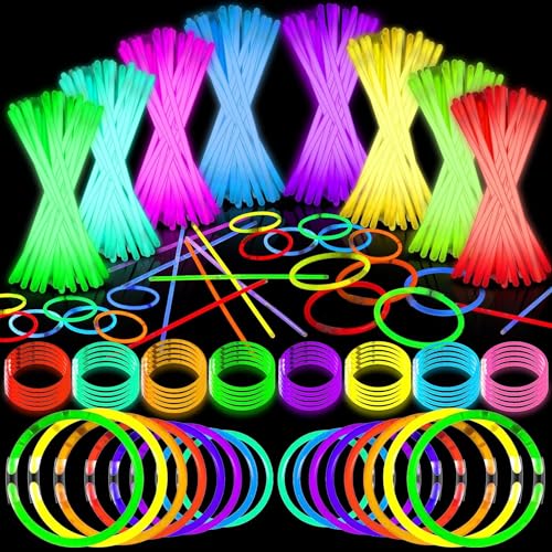 DELEE 200PCS Knicklichter, Leuchtstäbe Knicklichter Party Set, Glow Neon dunkle Party Supplies für Kinder Knicklichter Party deko,Halloween Dekorationen, Leuchtketten und Armbänder von DELEE