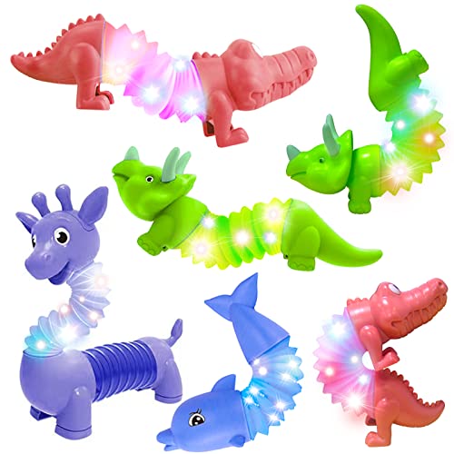 DELEE Pop Röhren Spielzeug, Sensorik Röhrchen Spielzeug für Kinder mit LED-Licht,4Packs Animal Sensorik Tube, Glow Party -Gefälligkeiten,Stressabbau Spielzeug für Autismus Kinder von DELEE