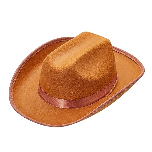 DELIMALI Cowgirl-Cowboyhut für Mädchen, Jungen, Kinder, flauschige Federkrempe, Junggesellinnenabschied, Westernhut, Party, Halloween, Verkleidung, 3–10 Jahre, A-Kaffee, Einheitsgröße von DELIMALI