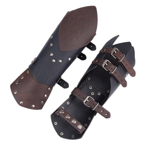 DELORIGIN Armschutz aus Leder, mittelalterlich, geprägt, Elfen-Armschutz, Fantasy-Cosplay, Schnalle, Ritterwache, Bühnenkostüm, Requisiten, Retro-Verschluss, Ritterhandschuhe mit Schnalle aus von DELORIGIN