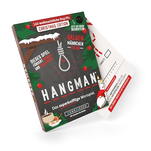 DENKRIESEN - Hangman - Christmas Edition - Galgenmännchen to GO | Spielblock | Partyspiel | Ostergeschenk | Geschenkidee | Reisespiel | Wortspiel | Rätselblock - Spiel ab 2 Personen von DENKRIESEN