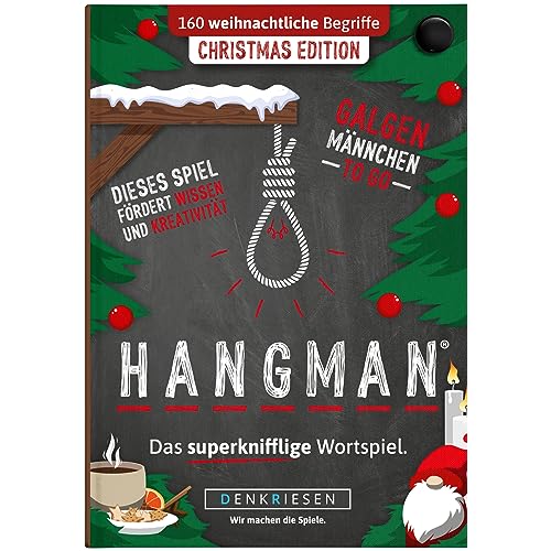 DENKRIESEN - Hangman - Christmas Edition - Galgenmännchen to GO | Spielblock | Partyspiel | Ostergeschenk | Geschenkidee | Reisespiel | Wortspiel | Rätselblock - Spiel ab 2 Personen von DENKRIESEN