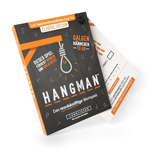 DENKRIESEN - HANGMAN - CLASSIC EDITION - "Galgenmännchen TO GO" | Spielblock | Partyspiel | Weihnachtsgeschenk | Wichtelgeschenk | Reisespiel |Geschenkidee | Rätselblock - Spiel ab 2 Personen von DENKRIESEN