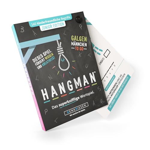 DENKRIESEN - HANGMAN - JUNIOR EDITION - "Galgenmännchen TO GO" | Spielblock | Kinderspiel | Reisespiel | Wichtelgeschenk | Geschenkidee | Rätselblock - Spiel ab 2 Personen von DENKRIESEN