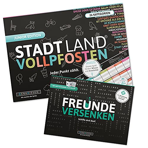 DENKRIESEN - Kids Pack - Stadt Land VOLLPFOSTEN JUNIOR Edition & Freunde VERSENKEN | Ab 6 Jahren | Familienspiel | Kindergeburtstag | Ostergeschenk | Spaß für die ganze Familie von DENKRIESEN