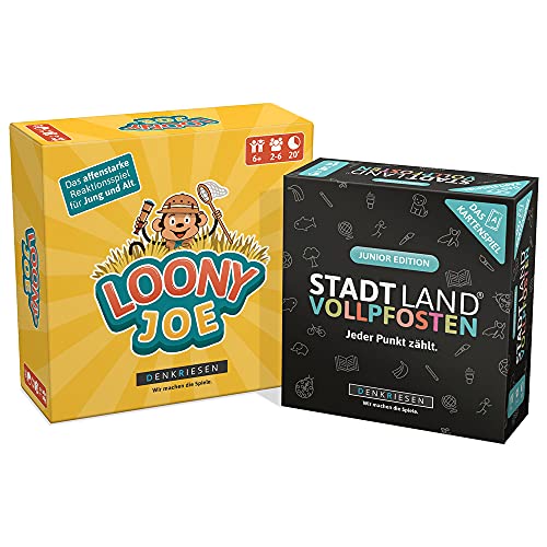 DENKRIESEN - Kids Pack 2 - Stadt Land VOLLPFOSTEN® Kartenspiel JUNIOR & Loony Joe | Ab 8 Jahren | Kartenspiel | Familienspiel | Perfekte Geschenkidee | Spaß für die ganze Familie | 200 Kategorien von DENKRIESEN