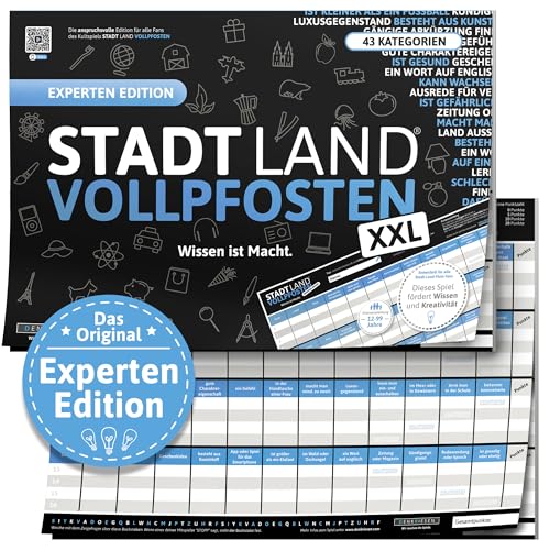 DENKRIESEN - Stadt Land VOLLPFOSTEN® - Experten Edition - Wissen ist Macht - A3 | Partyspiel | Familienspiel | Stadt Land Fluss | Spielblock | Geschenkidee | Spaß vorprogrammiert von DENKRIESEN