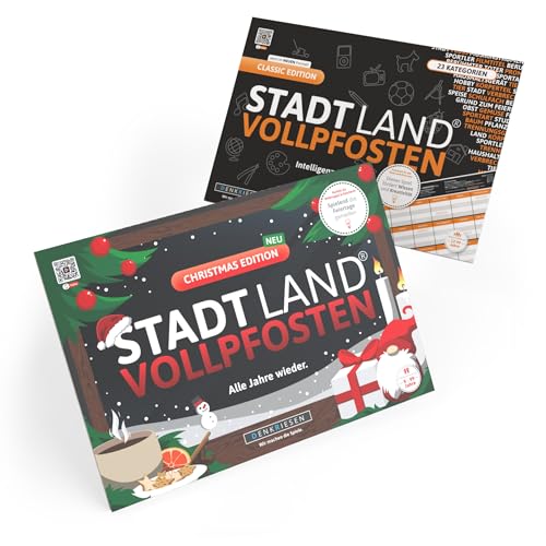 DENKRIESEN - Spar-Set Rudolph - Stadt Land VOLLPFOSTEN® Christmas Edition A4 + Classic Edition A4-Block Familienspiel | Stadt Land Fluss | Spiel ab 2 Personen von DENKRIESEN